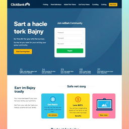 A sleek and modern homepage design for the website 'ClickBank