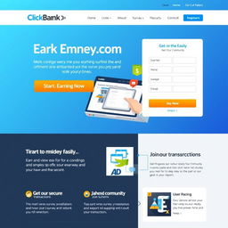 A sleek and modern homepage design for the website 'ClickBank