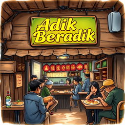 A charming depiction of a Malay Muslim eatery, or warung, specializing in Roti Canai