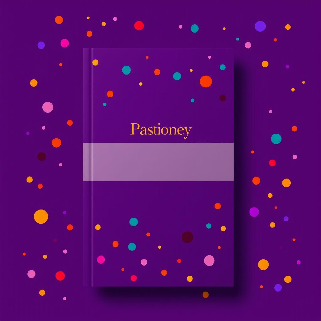 A book cover design featuring a rich violet background adorned with an artistic pattern of vibrant, contrasting colored dots scattered across the surface