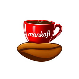 A logo featuring a slanted red coffee cup with the word 'mankafi' elegantly written on it