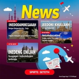 A vibrant and engaging poster featuring current news headlines in Indonesian language, highlighting major world events with eye-catching typography