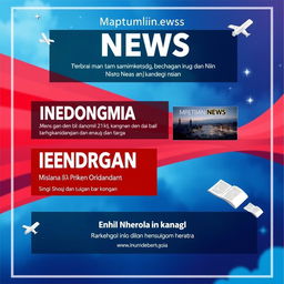 A vibrant and engaging poster featuring current news headlines in Indonesian language, highlighting major world events with eye-catching typography