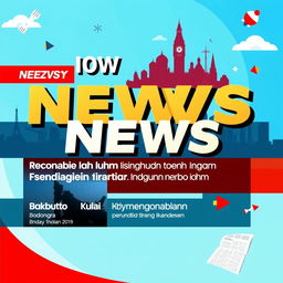 A vibrant and engaging poster featuring current news headlines in Indonesian language, highlighting major world events with eye-catching typography