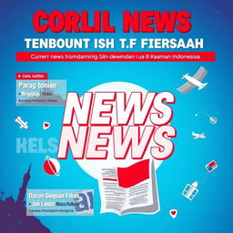 A vibrant and engaging poster featuring current news headlines in Indonesian language, highlighting major world events with eye-catching typography