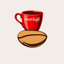A logo design featuring a slanted red coffee cup placed on top of a stylized coffee bean that serves as a saucer
