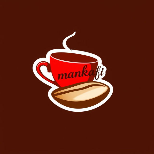 A logo design featuring a slanted red coffee cup placed on top of a stylized coffee bean that serves as a saucer