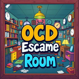 A visually engaging and intriguing escape room poster, themed around OCD (Obsessive-Compulsive Disorder)