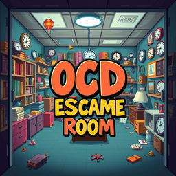 A visually engaging and intriguing escape room poster, themed around OCD (Obsessive-Compulsive Disorder)