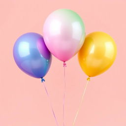 Three realistic balloons in different vibrant colors and sizes, floating gracefully against a solid color background