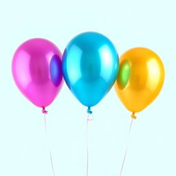 Three realistic balloons in different vibrant colors and sizes, floating gracefully against a solid color background
