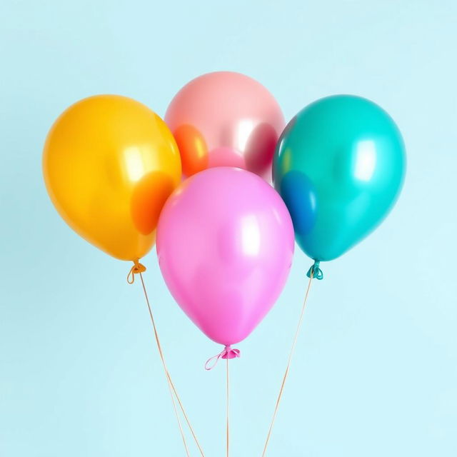 Three realistic balloons in different vibrant colors and sizes, floating gracefully against a solid color background