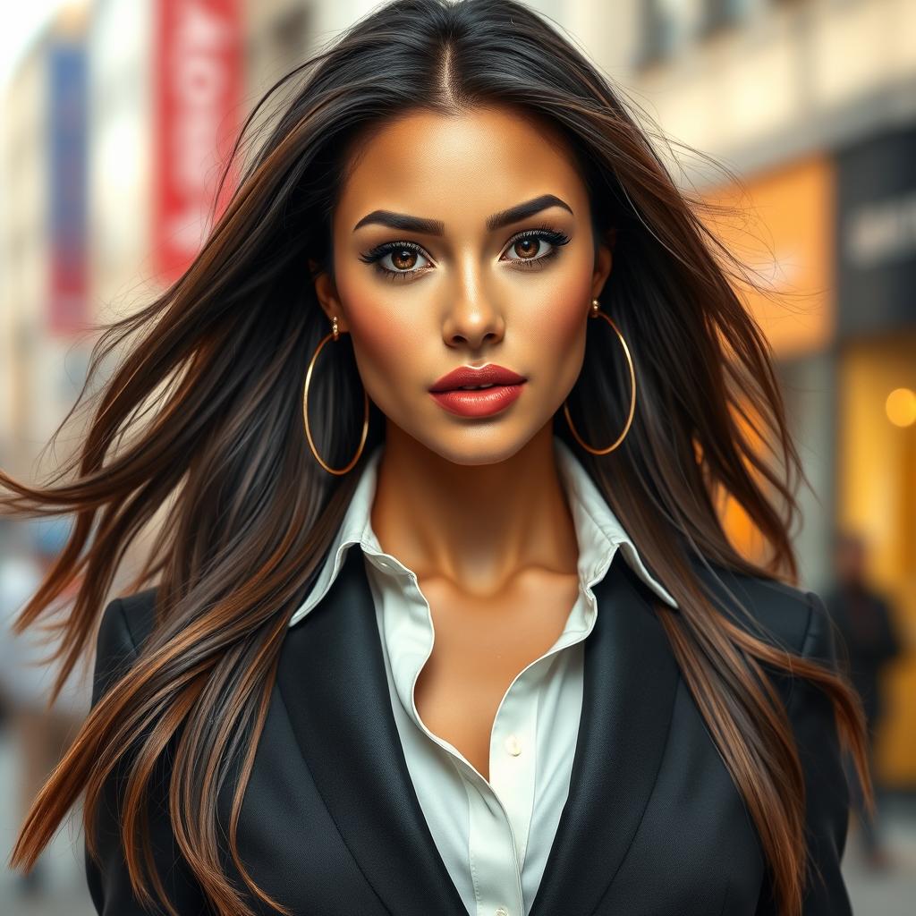 A highly detailed, stylish portrait of Maria from FAP CEO, showcasing her confident personality and elegant appearance