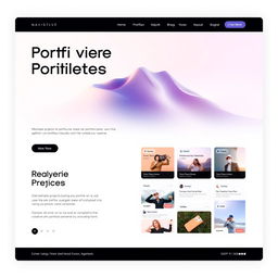 A modern and sleek portfolio web UI design featuring a minimalist aesthetic