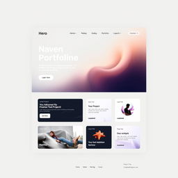 A modern and sleek portfolio web UI design featuring a minimalist aesthetic