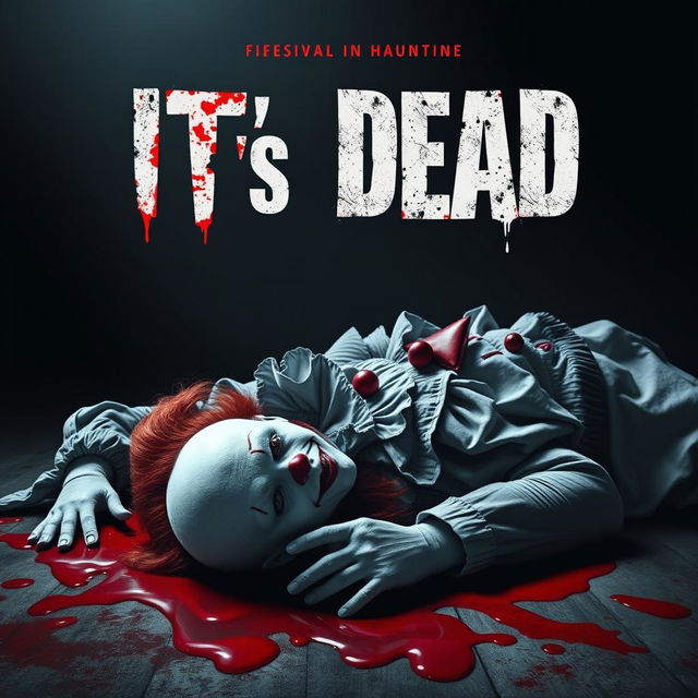 Create a horror movie cover for a film titled 'IT's DEAD'