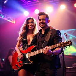 An elegant nightclub atmosphere featuring Dayna Wynter, a 39-year-old attractive white woman, dressed elegantly in a sophisticated, stylish outfit that exudes charm and confidence