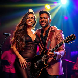 An elegant nightclub atmosphere featuring Dayna Wynter, a 39-year-old attractive white woman, dressed elegantly in a sophisticated, stylish outfit that exudes charm and confidence