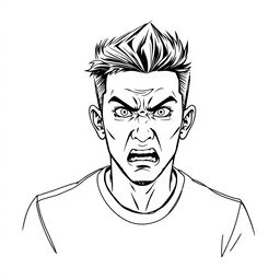A black and white sketch illustration of a young Malay man with an angry expression