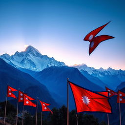 A breathtaking background photo featuring the majestic mountains of Nepal, with prominent Everest peaks and serene landscapes