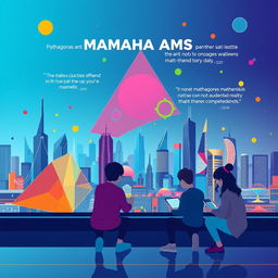 A visually striking mathematics poster set in a modern world, featuring a sleek design with geometric shapes, colorful graphs, and abstract mathematical symbols