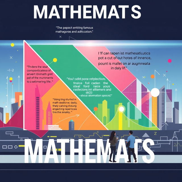 A visually striking mathematics poster set in a modern world, featuring a sleek design with geometric shapes, colorful graphs, and abstract mathematical symbols