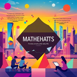 A visually striking mathematics poster set in a modern world, featuring a sleek design with geometric shapes, colorful graphs, and abstract mathematical symbols
