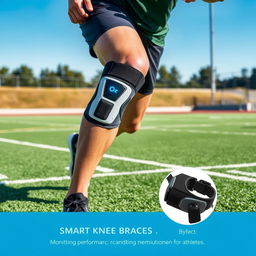 A smart knee brace specifically designed for impact sports, featuring an adaptable and flexible construction that allows for comfortable movement