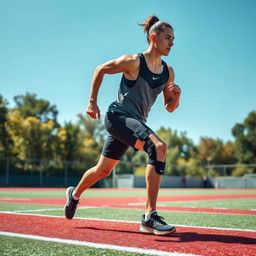 A smart knee brace specifically designed for impact sports, featuring an adaptable and flexible construction that allows for comfortable movement