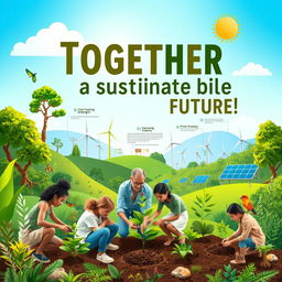 A vibrant and engaging poster for sustainable development advocacy, featuring a lush green landscape with diverse flora and fauna