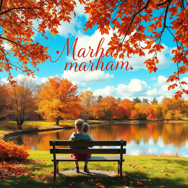 A serene autumn landscape featuring vibrant foliage in shades of orange, red, and yellow, with leaves gently falling from the trees