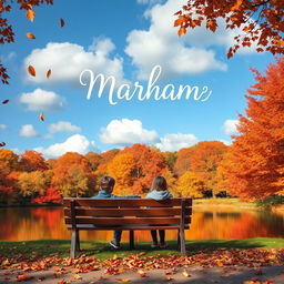 A serene autumn landscape featuring vibrant foliage in shades of orange, red, and yellow, with leaves gently falling from the trees