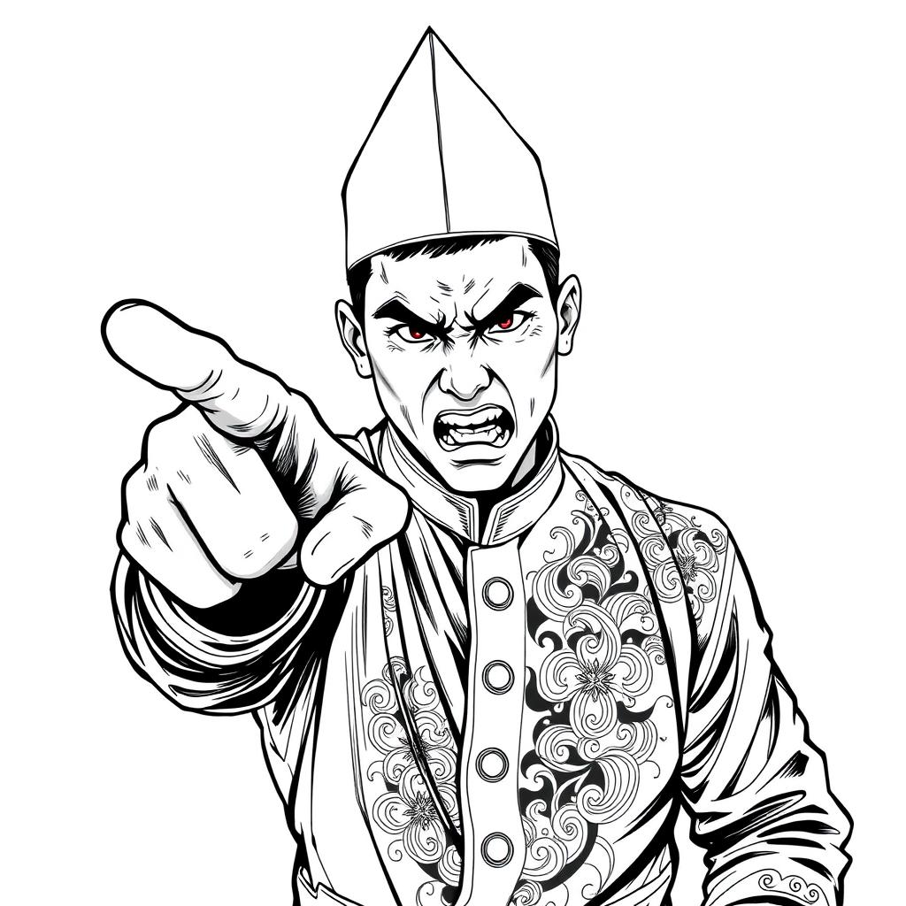 A detailed black and white sketch illustration of a young man expressing anger