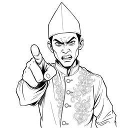 A detailed black and white sketch illustration of a young man expressing anger