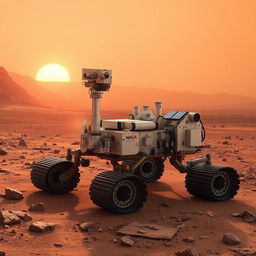 An impressively detailed representation of NASA's Curiosity Rover on the Martian surface, showcasing its sophisticated instruments and rugged design