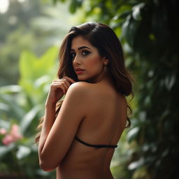 A sensual and tasteful photograph of a confident woman with curvaceous features, featuring a focus on her alluring silhouette