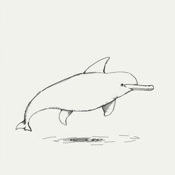 A black and white sketch illustration of a Mahakam river dolphin, a unique and endangered species found in Indonesia