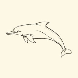 A monochrome sketched illustration of a Mahakam river dolphin, depicted in a flat perspective without a snout