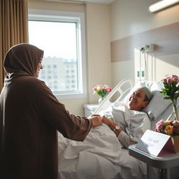 A Muslim person visiting a sick friend in a hospital