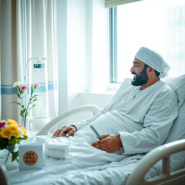 A Muslim person visiting a sick friend in a hospital