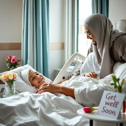 A Muslim person visiting a sick friend in a hospital
