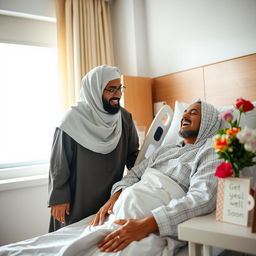 A Muslim person visiting a sick friend in a hospital