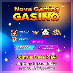 Create a vibrant and attractive casino promotional template for 'Nova Gaming'