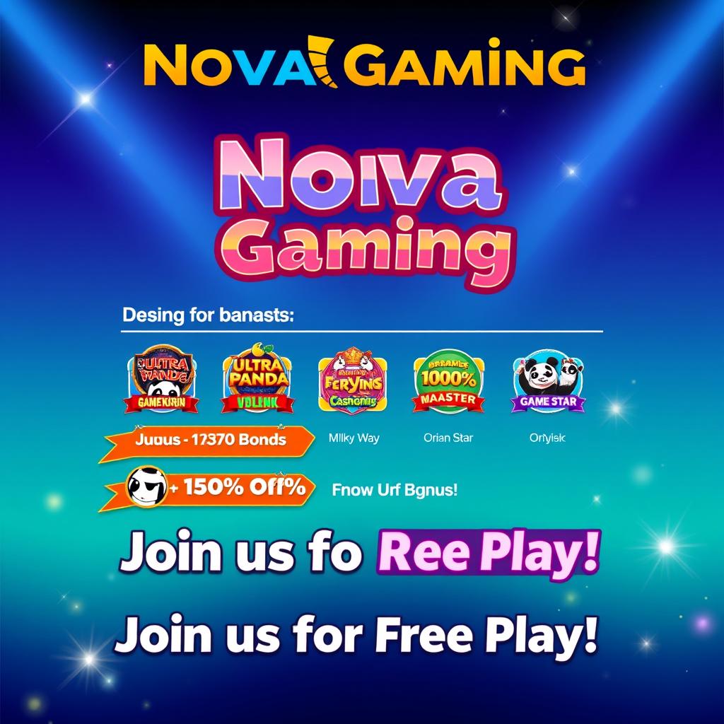 Create a vibrant and attractive casino promotional template for 'Nova Gaming'