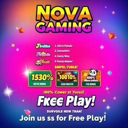 Create a vibrant and attractive casino promotional template for 'Nova Gaming'