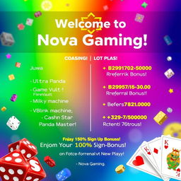 A vibrant and attractive casino promotional template featuring a logo for 'Nova Gaming'