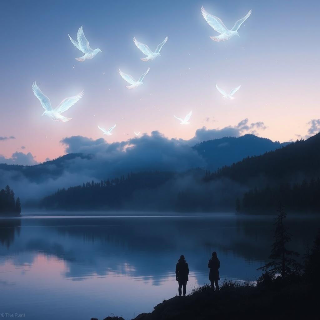 A serene and enchanting landscape depicting the concept of 'The Flight Without Wings'