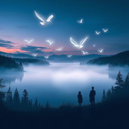 A serene and enchanting landscape depicting the concept of 'The Flight Without Wings'