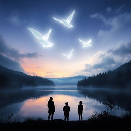 A serene and enchanting landscape depicting the concept of 'The Flight Without Wings'