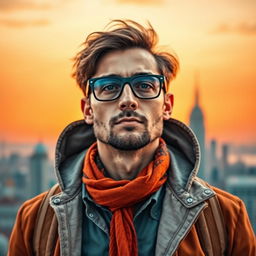 A portrait of a man who embodies the essence of a workaholic with a passion for travel